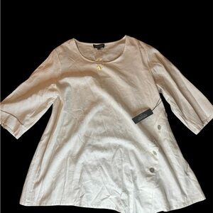 Jones NY NWT Asymmetrical White Button-Detail Linen Blend Tunic 1X
